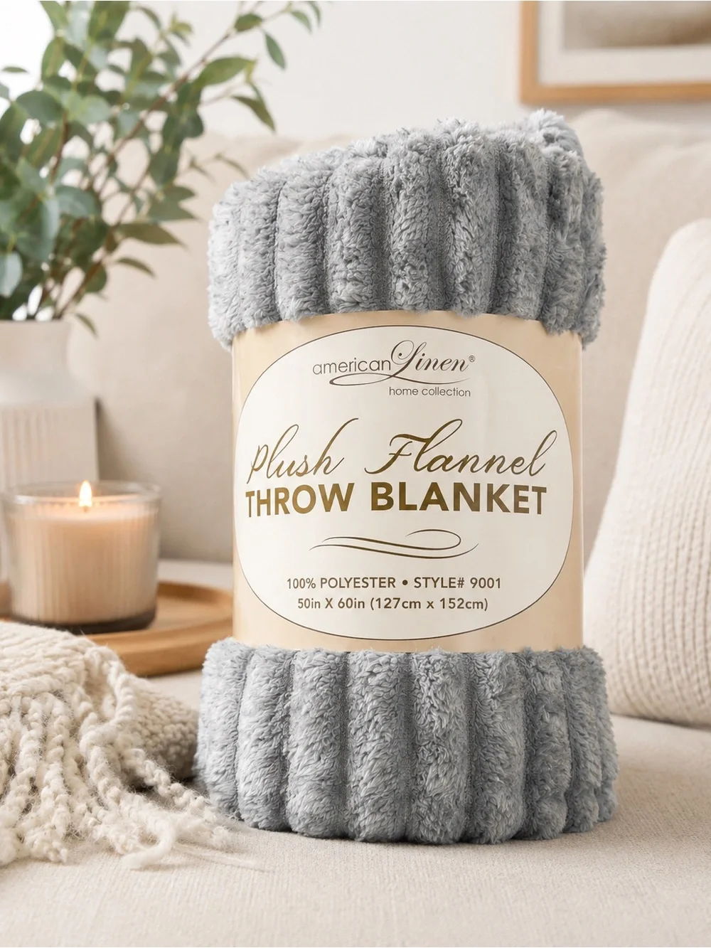 Plush Flannel Throw Blanket - Gray